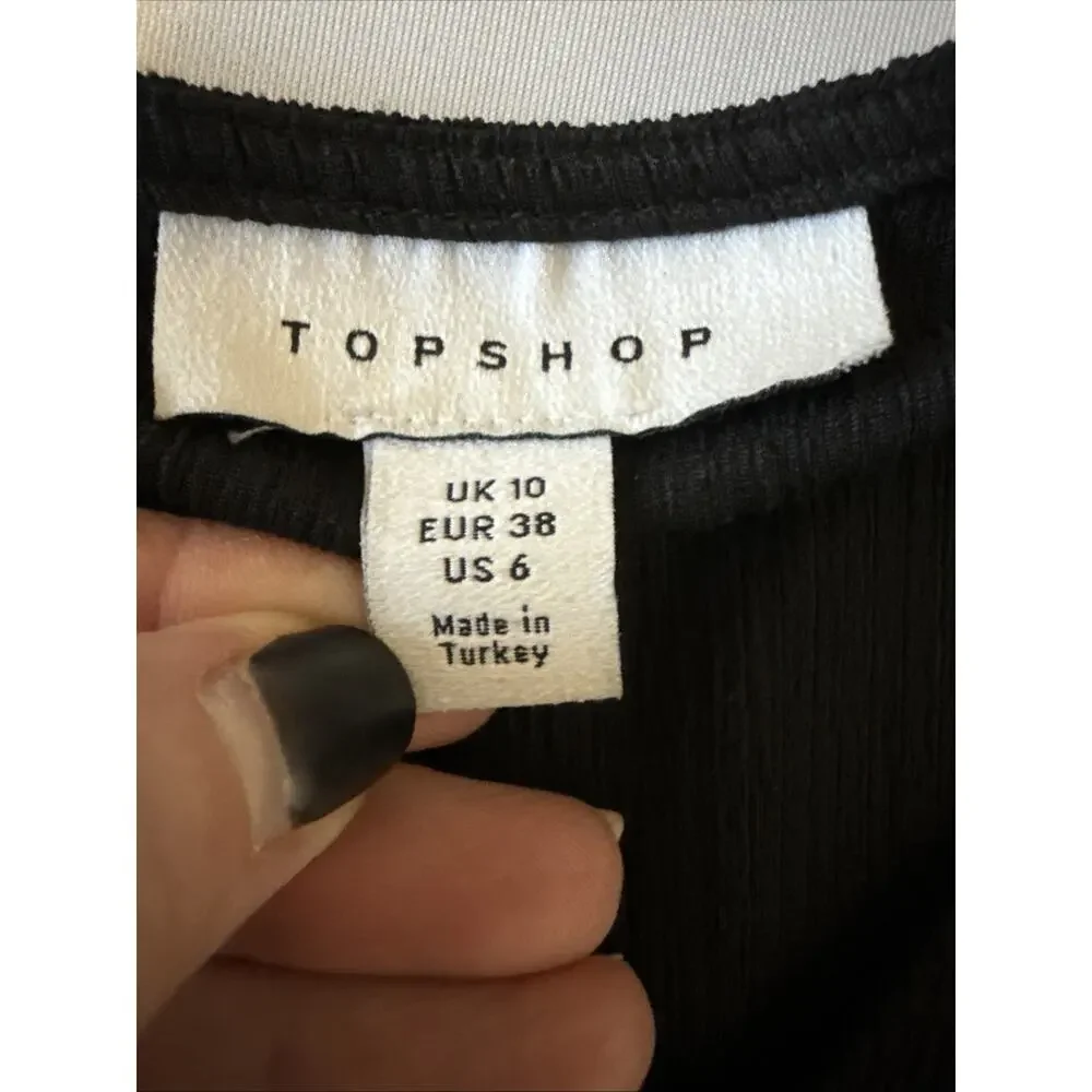 Topshop Womens 6 Sexy Ribbed Crinkle Bodycon Cinched Side Long‎ Sleeve Dress